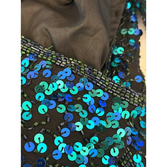 Vintage Scala Blue Green Fully Beaded Silk Evening Gown Medium Prom Y2K Rare - Picture 8 of 12